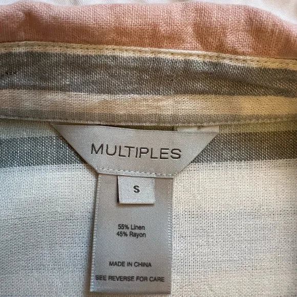 Multiples- Linen Blend Striped Button Down Shirt- Small - Picture 2 of 9